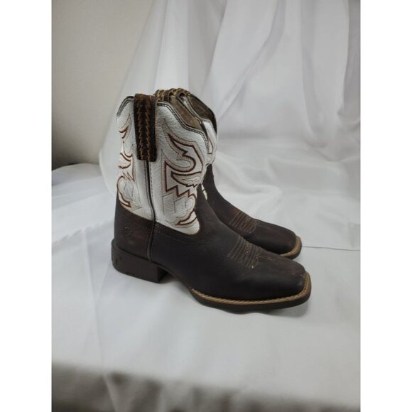 Ariat Kids' Sorting Pen Western Boots Leather Western Boots US 2.5 Brown & White - Picture 4 of 13